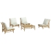 Set de muebles de jardín 5 piezas bambú y cojines blanco crema
