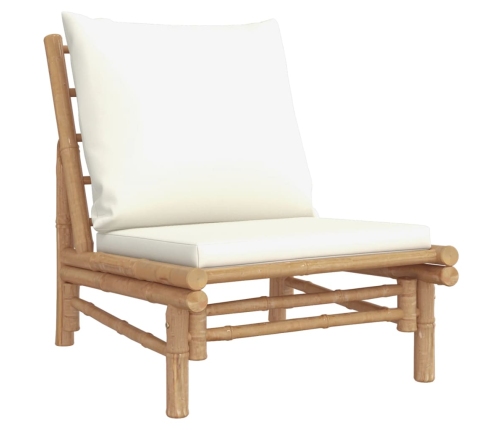Set de muebles de jardín 5 piezas bambú y cojines blanco crema