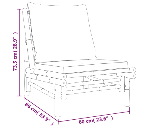 Set de muebles de jardín 5 piezas bambú y cojines blanco crema