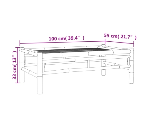 Set de muebles de jardín 5 piezas bambú y cojines blanco crema