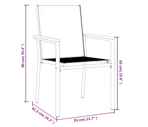 vidaXL Sillas de jardín 2 uds textilene y acero negro 55x61,5x90 cm