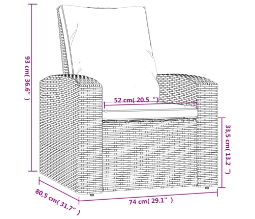 Sillón reclinable jardín y cojines ratán sintético marrón claro