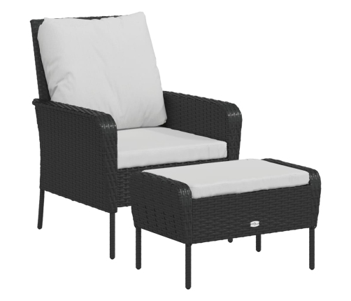 vidaXL Sillón de jardín con reposapiés ratán sintético negro