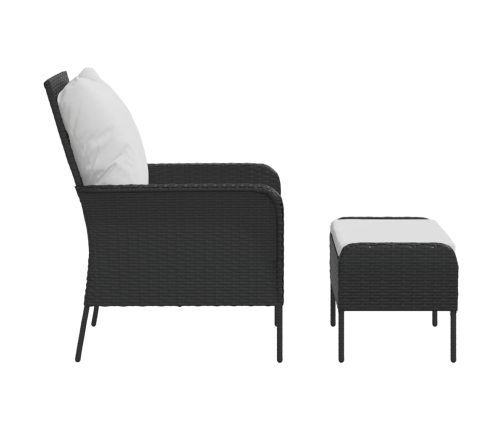 vidaXL Sillón de jardín con reposapiés ratán sintético negro