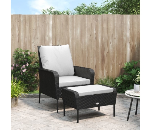 vidaXL Sillón de jardín con reposapiés ratán sintético negro