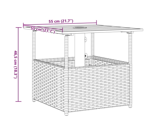 Mesa de jardín agujero de sombrilla ratán negro 55x55x46,5 cm