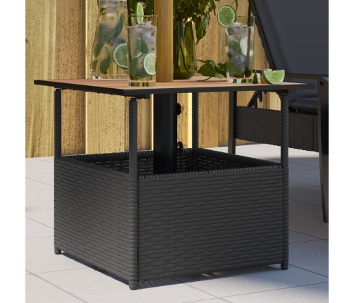 Mesa de jardín agujero de sombrilla ratán negro 55x55x46,5 cm