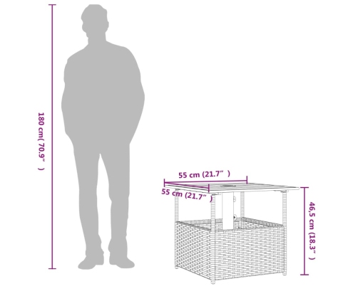 Mesa de jardín hueco de sombrilla ratán PE marrón 55x55x46,5 cm