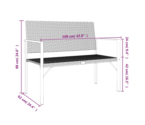 Banco de jardín de 2 plazas ratán sintético negro