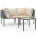 Set de muebles de jardín 3 pzas y cojines ratán sintético gris