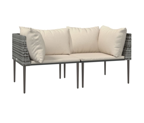 Set de muebles de jardín 3 pzas y cojines ratán sintético gris