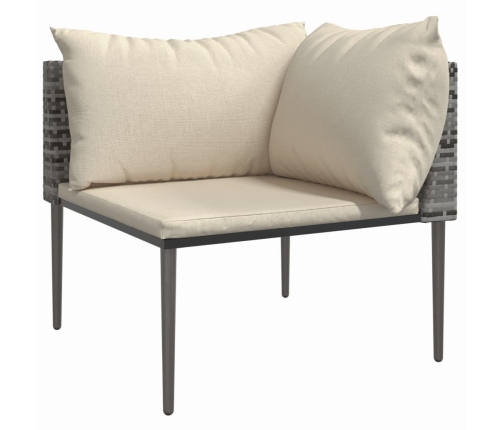 Set de muebles de jardín 3 pzas y cojines ratán sintético gris