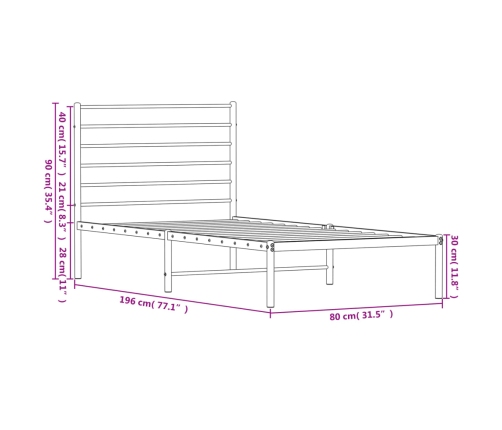 Estructura cama sin colchón con cabecero metal negro 75x190 cm