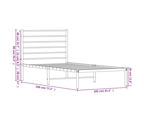 Estructura cama sin colchón con cabecero metal negro 100x190 cm