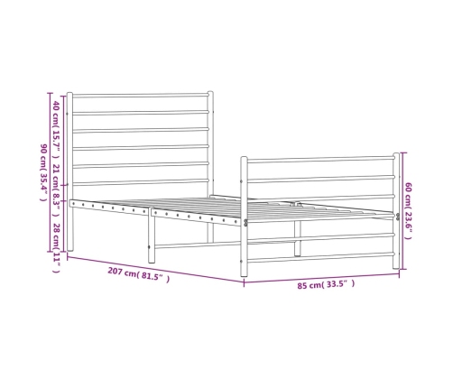 Estructura cama sin colchón con estribo metal negro 80x200 cm