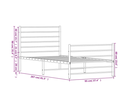 Estructura cama sin colchón con estribo metal negro 90x200 cm