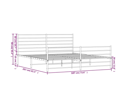 vidaXL Estructura de cama cabecero y estribo metal negro 180x200 cm