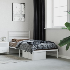Estructura cama sin colchón con cabecero metal blanco 100x200cm