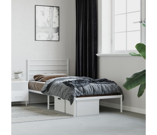 Estructura cama sin colchón con cabecero metal blanco 100x200cm