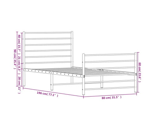 Estructura cama sin colchón con estribo metal blanco 75x190 cm