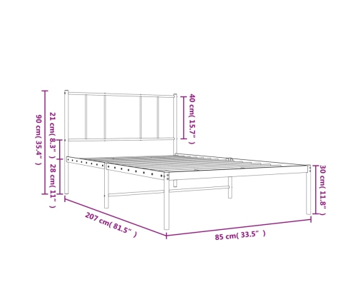 Estructura cama sin colchón con cabecero metal negro 80x200 cm