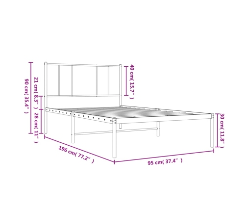 vidaXL Estructura de cama con cabecero metal negro 90x190 cm