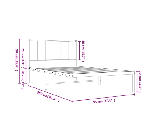 Estructura cama sin colchón con cabecero metal negro 90x200 cm