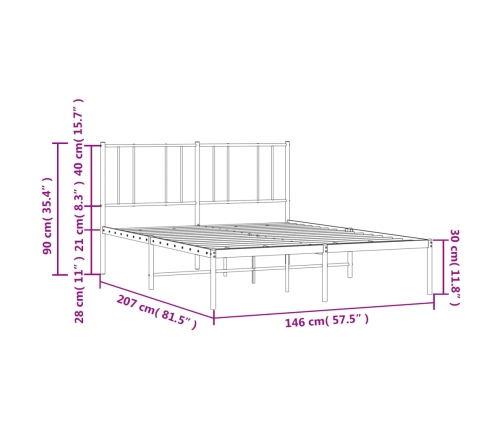 Estructura cama sin colchón con cabecero metal negro 140x200 cm