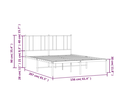 Estructura cama sin colchón con cabecero metal negro 150x200 cm