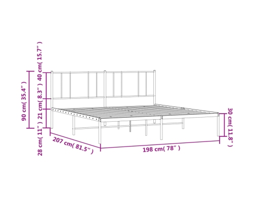 Estructura cama sin colchón con cabecero metal negro 193x203 cm