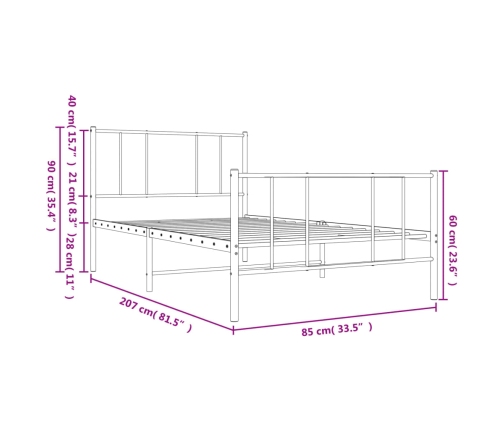 Estructura cama sin colchón con estribo metal negro 80x200 cm