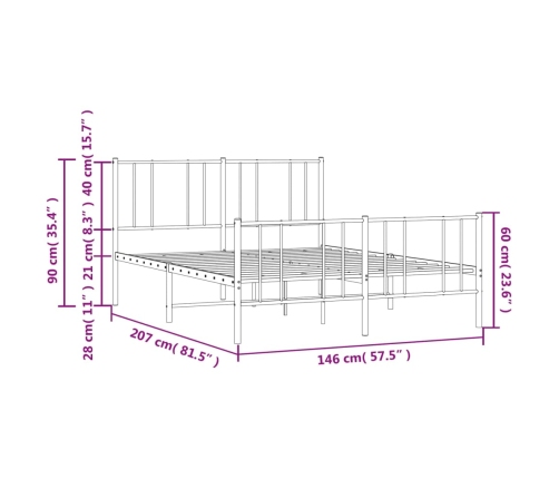 Estructura cama sin colchón con estribo metal negro 140x200 cm