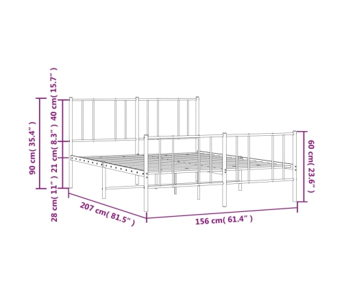 Estructura cama sin colchón con estribo metal negro 150x200 cm