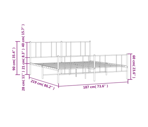 vidaXL Estructura de cama cabecero y estribo metal negro 183x213cm