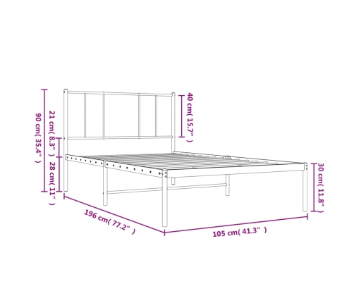 Estructura cama sin colchón con cabecero metal blanco 100x190cm