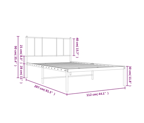 Estructura cama sin colchón con cabecero metal blanco 107x203cm