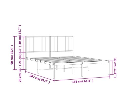 Estructura cama sin colchón con cabecero metal blanco 150x200cm