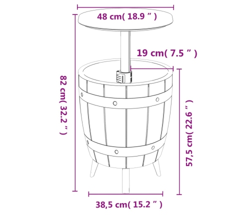 vidaXL Mesa nevera 3 en 1 polipropileno marrón claro