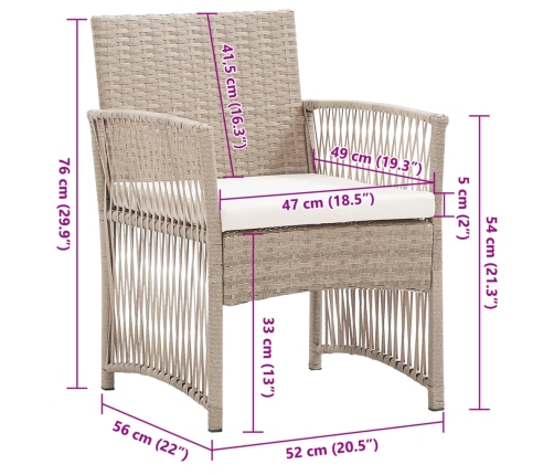 Sillones de jardín con cojines 2 unidades ratán sintético beige