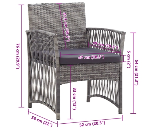 Sillones de jardín con cojines 2 uds ratán sintético gris