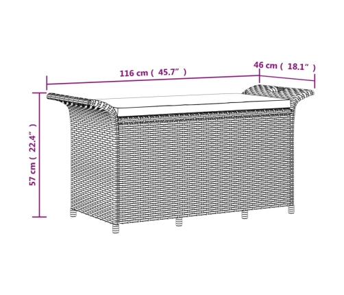 vidaXL Banco de jardín con cojín ratán sintético marrón 116x46x57 cm