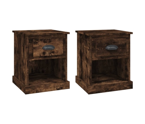 Mesita noche 2 uds madera contrachapada roble humo 39x39x47,5cm