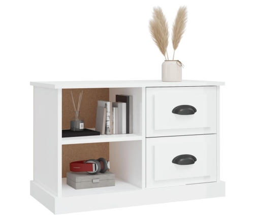 Mueble de TV madera contrachapada blanco brillo 73x35,5x47,5 cm