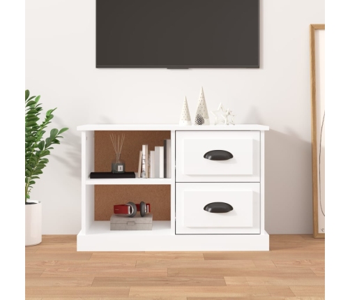 Mueble de TV madera contrachapada blanco brillo 73x35,5x47,5 cm