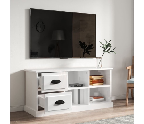 Mueble de TV madera contrachapada blanco brillo 102x35,5x47,5cm