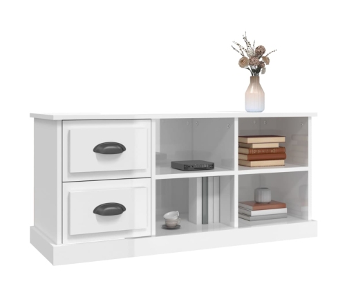 Mueble de TV madera contrachapada blanco brillo 102x35,5x47,5cm