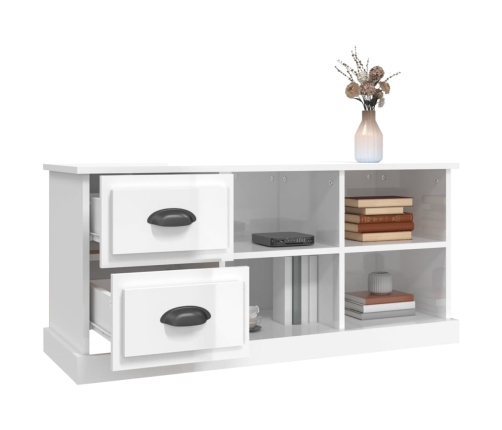 Mueble de TV madera contrachapada blanco brillo 102x35,5x47,5cm