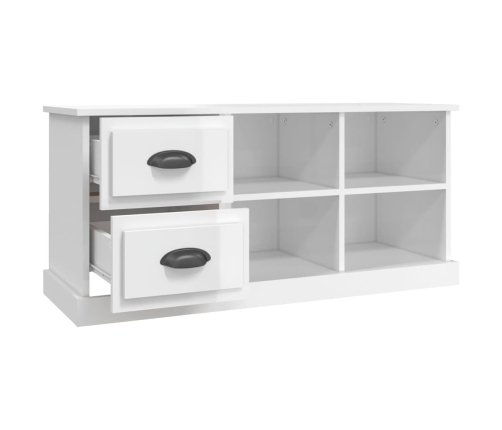 Mueble de TV madera contrachapada blanco brillo 102x35,5x47,5cm