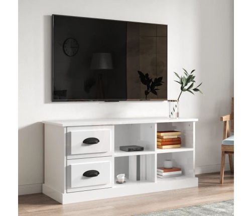 Mueble de TV madera contrachapada blanco brillo 102x35,5x47,5cm