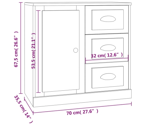 Aparador de madera contrachapada negro 70x35,5x67,5 cm